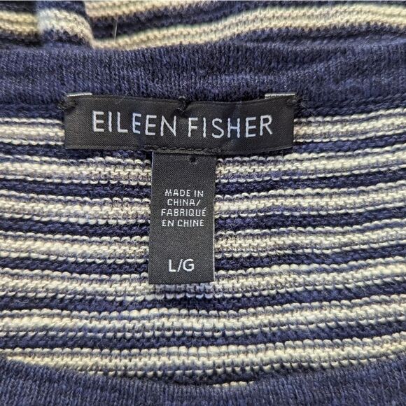 Eileen Fisher Organic Linen Striped Sweater LG Quiet Luxury Coastal Cowgirl - Picture 2 of 10